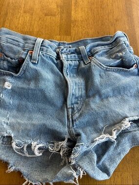Levi's Light Blue Frayed Denim Shorts